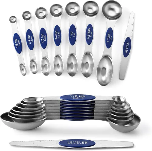 Vista 16 de Spring Chef Juego de cucharas medidoras magnéticas de acero inoxidable con imanes N45 fuertes, accesorios de cocina de metal resistente para hornear