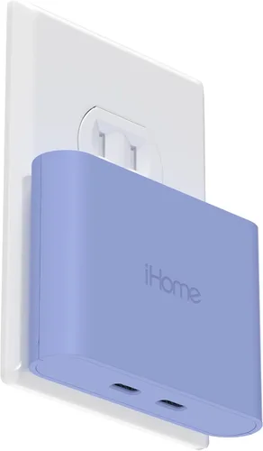 Vista 9 de iHome Cargador USB-C multipuerto de 40 W, bloque plano de 2 puertos AC Pro, adaptador de pared de carga rápida dual Foldable Prongs, Fast