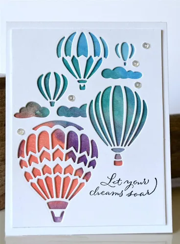 Vista 5 de hinana Troqueles de metal con forma de nube de globos, plantillas de corte de globos de aire caliente para manualidades, álbumes de recortes, fotos