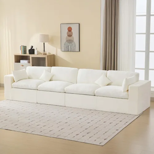 Vista 59 de WUTUTUEE Otomana Cloud de 33.5 pulgadas para sofá modular, cómodo reposapiés tapizado de felpilla con espuma viscoelástica, embalaje totalmente