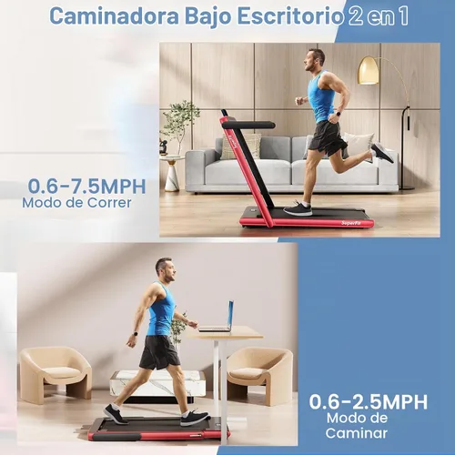 Vista 2 de Goplus Cinta de correr 2 en 1 para debajo del escritorio, 2.25 HP Superfit plegable con control de panel táctil, control por aplicación, control Rojo
