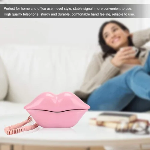 Vista 9 de Vikye Teléfono fijo, teléfono doméstico de estilo europeo, forma de labios rosados de moda, teléfono fijo de escritorio, teléfono creativo para uso