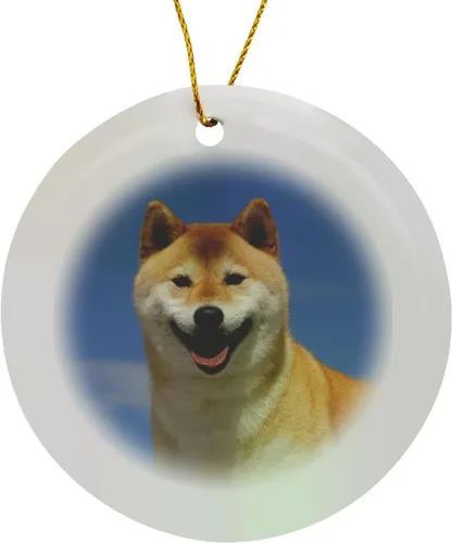 Vista 8 de 3 inch Snowflake Porcelain Ornament - USA, California, Bishop. Close-up of Pedigree Shiba Innu Dog Animals