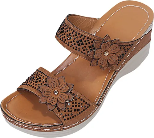 Vista 4 de Sandalias ortopédicas para mujer, pantuflas para caminar con soporte de arco, sandalias casuales antideslizantes B9# Marrón