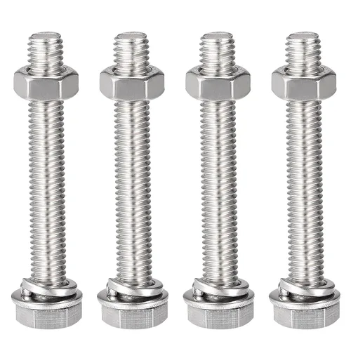 Vista 12 de uxcell Tornillos de cabeza hexagonal M8 x 1.969 in, tuercas, kits de arandelas planas y de bloqueo, tornillos hexagonales de acero inoxidable 304, 4