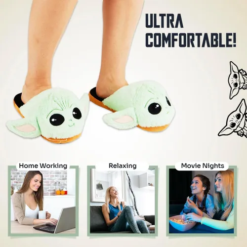 Vista 5 de Disney Pantuflas para mujer, esponjosas 3D antideslizantes, regalos de Baby Yoda