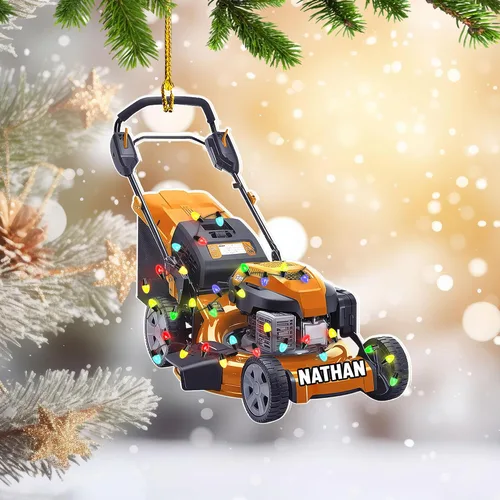 Vista 3 de Adornos de Navidad personalizados para cortacésped 2024, adorno de cortacésped con nombre personalizado con luces de Navidad, adornos de cortacésped