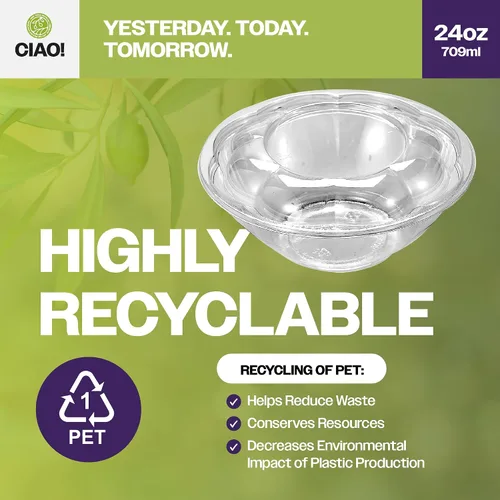Vista 7 de CIAO! Tazón de fruta y ensalada PET transparente de 18 oz con tapa de cúpula rosa (150/caja)