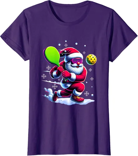 Vista 9 de Pickle Ball Navidad Santa Deporte Jugador Padel Raqueta Snow Camiseta Negro