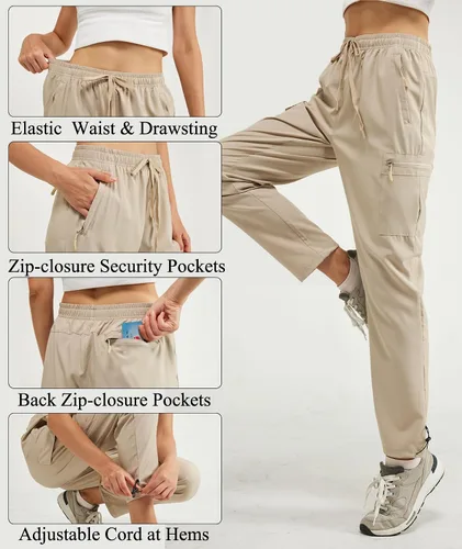 Vista 3 de Women's Hiking Pants Quick Dry Lightweight Water Resistant Cargo Pants Elastic Waist Cargo Athletic Pants for All Seasons