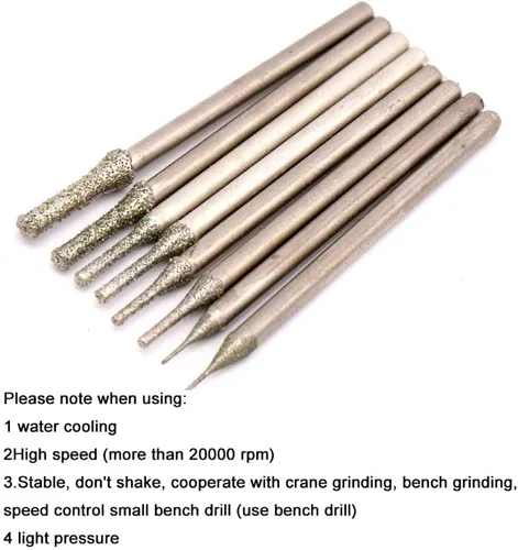 Vista 5 de 0.093 in Shank Diamond Grinding Head Burr Aguja Punto Grabado Grabado Pulido Vidrio Jade Piedra Brocas Herramientas Rotativas, Dia 0.5MM 10PCS