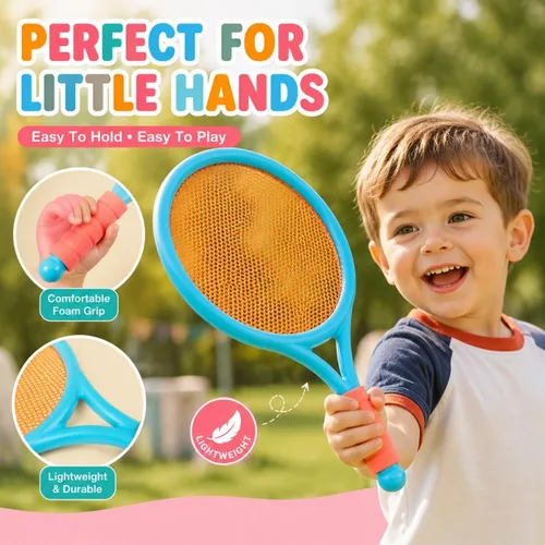 Vista 6 de Raqueta de tenis para niños (paquete de 2), tamaños de 16 a 25 pulgadas. Diseñada para niños de 2 a 14 años. Equipo asequible y duradero