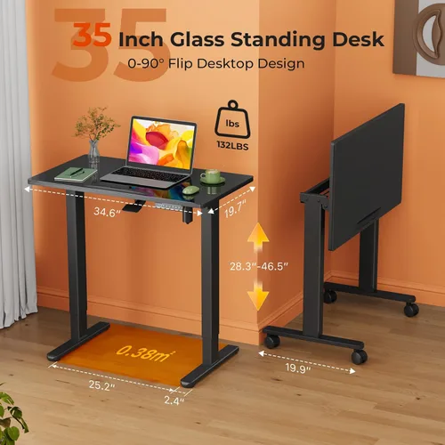 Vista 2 de Escritorio de pie de cristal negro de 35 pulgadas, mesa de dibujo