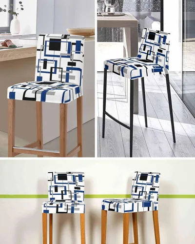 Vista 5 de Juego de 2 fundas elásticas para taburetes de bar, color azul marino, gris, negro, para sillas de comedor, modernas, geométricas, artísticas