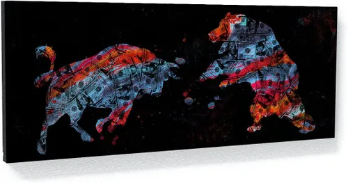 Vista 9 de Sense Canvas Bull vs Bear Money Small 20 x 8 / 0.75 pulgadas - Stock Market Bull vs Bear Financial Wall Street Office Entrepreneur Decor Wall Art