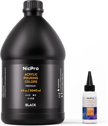 Vista 10 de Nicpro Pintura acrílica de color negro azabache, suministros de pintura premezclada de 33.8 onzas con aceite de silicona y guantes para lienzo