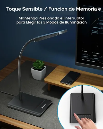 Vista 7 de TROND Lámpara de Escritorio, Lámpara de Mesa Brillante Regulable para el Cuidado de los Ojos, 3 Modos de Color, 7 Niveles de Brillo, Cuello de Cisne