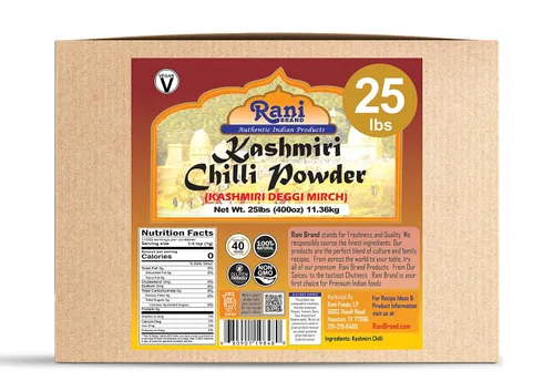 Vista 6 de Rani Kashmiri - Chile en polvo (Deggi Mirch, bajo calor) Especia india molida 25lbs (11.36kg) Caja a granel ~ 100% natural Sin sal Vegano Sin