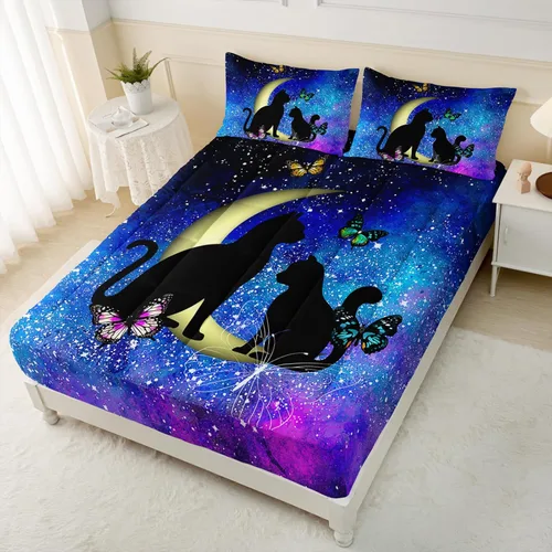 Vista 10 de Axolotl Protector de colchón de dibujos animados con 2 fundas de almohada, bonita funda de colchón color negro degradado, protector de colchón