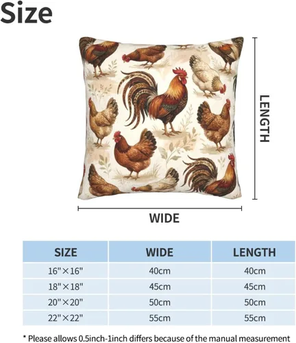 Vista 2 de Perinsto Juego de 2 fundas de almohada de animales de pollo, fundas de almohada decorativas de gallos de granja, fundas de cojín suaves para sofá