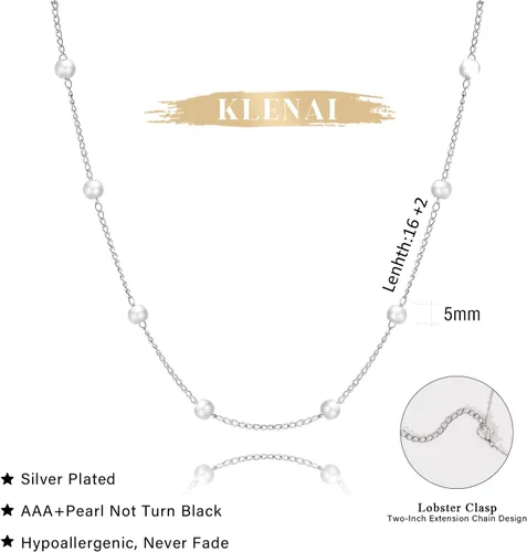 Vista 5 de Collar de perlas chapado en oro de 14 quilates en capas, cadena de espiga simple, para mujer, regalos de joyería
