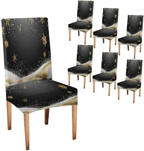 Vista 114 de CAPSCEOLL Christmas Dining Chair Covers,Snowflakes Festive Winter Pattern Stretch Chair Covers for Dining Room Set of 2 Washable Spandex Parson