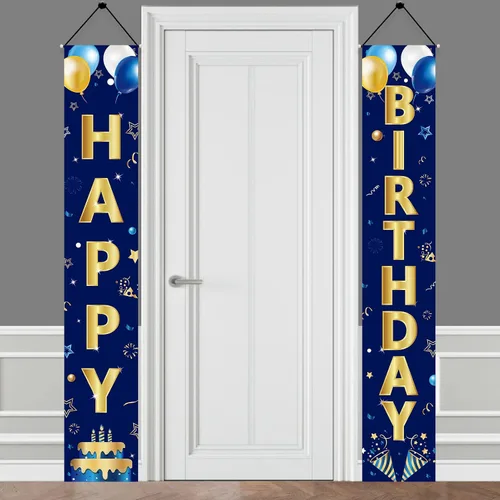 Vista 7 de Cartel verde para puerta de cumpleaños para mujeres y hombres, letrero de feliz cumpleaños verde negro dorado para porche, suministros de fiesta