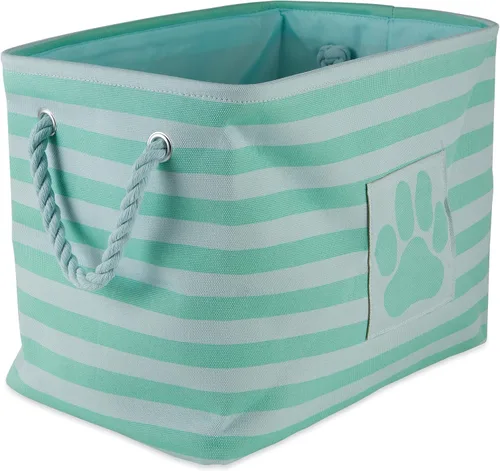 Vista 57 de Bone Dry - Cesta de almacenamiento para mascotas, diseño de parche de pata rayado, aguamarina, rectángulo pequeño