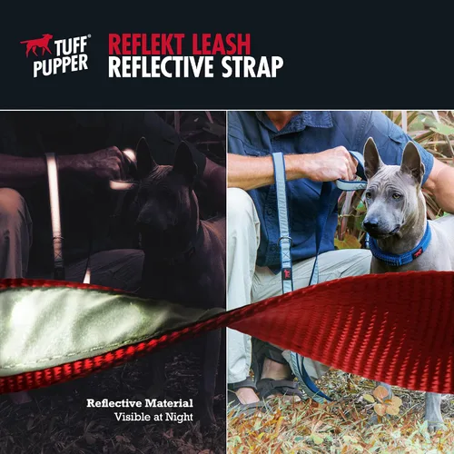 Vista 5 de Tuff Pupper Correa reflectante extrema para perros, resistente de doble asa para sostener perros fuertes, refleja para paseos nocturnos seguros