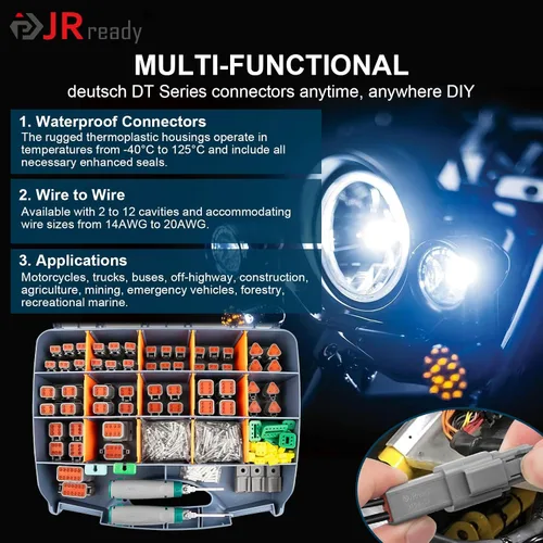 Vista 4 de Kit de conectores Deutsch JRready DW1008, conector de 2 pines gris, conector impermeable DT de 3, 4, 6, 8, 12 pines, contactos estampados