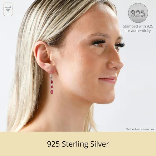 Vista 2 de 925 Sterling Silver Gemstone Oval Dangle Earrings for Women with Leverbacks and 1.5 inch Birthstones by MAX + STONE