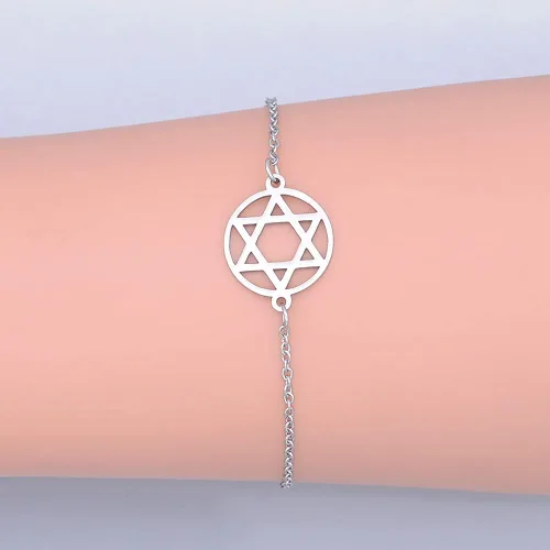 Vista 3 de LZD Pulsera de acero inoxidable para langosta judía estrella de David plata ajustable Z211