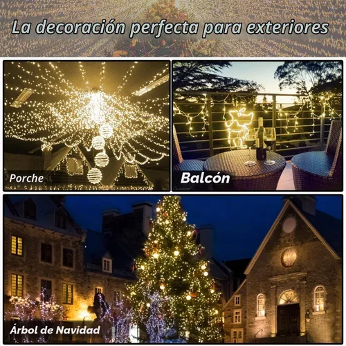 Vista 5 de Selarlyt - 2 paquetes de luces solares de Navidad para exteriores, 22 m, 200 luces LED solares con 8 modos de iluminación, luces solares Rojo