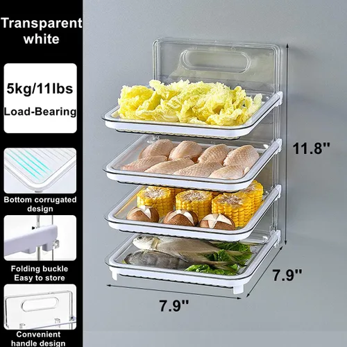 Vista 2 de Xicennego Organizador de ingredientes de cocina montado en la pared, 4 capas, sin BPA, juego de estantes plegables para cocina, organizador