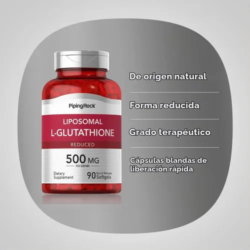 Vista 4 de Piping Rock Glutatión Liposomal 500mg 90 cápsulas blandas
