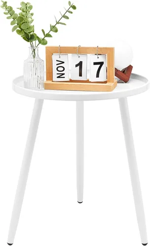 Vista 11 de Linpla Mesas auxiliares/auxiliares decentes – Pequeña mesa redonda decorativa, mesitas de noche estrechas de metal negro con 3 patas, ideal