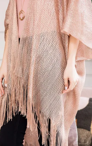 Vista 6 de Poncho de lentejuelas bohemio con purpurina - Kimono Cardigan, bufanda de malla metálica brillante, capa de crochet de punto abierto