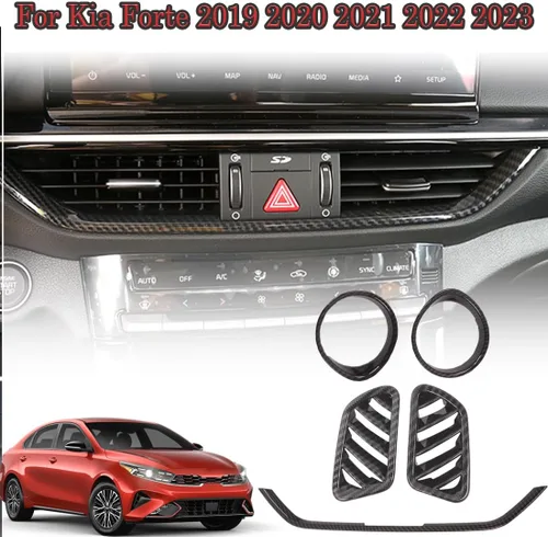 Vista 2 de MUXEE para Kia Forte 2019-2024 5PCS ABS Fibra de Carbono Centro Control Aire Acondicionado Marco Salpicadero Superior Salida de Viento Cubierta