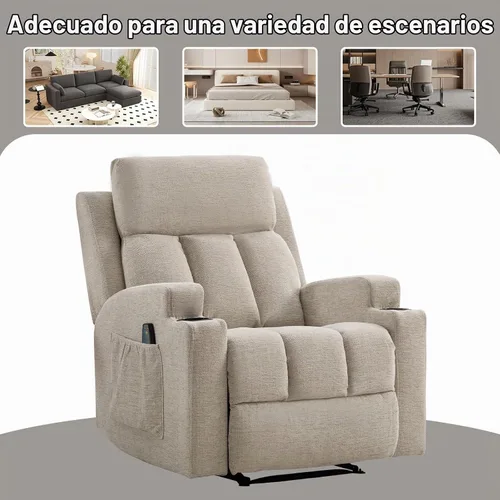 Vista 6 de CANMOV Silla reclinable manual con masaje y calor, cómoda silla reclinable con brazos y respaldo sobrerellenos, sofá individual reclinable manual