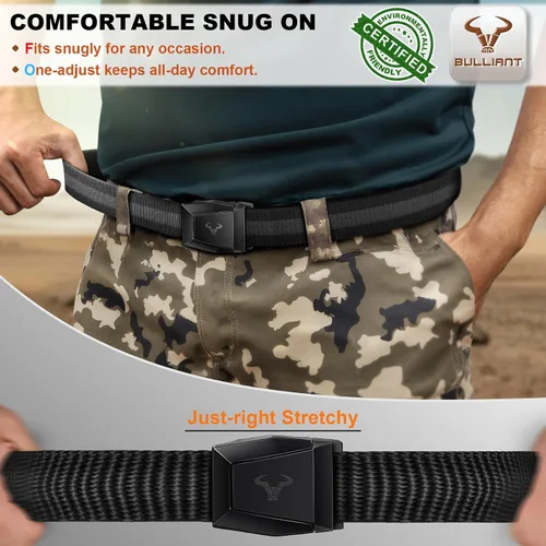 Vista 5 de BULLIANT Cinturón de trabajo táctico para hombre, ajustable, con nailon elástico, ajuste cómodo de 1 1/2 pulgadas, corte