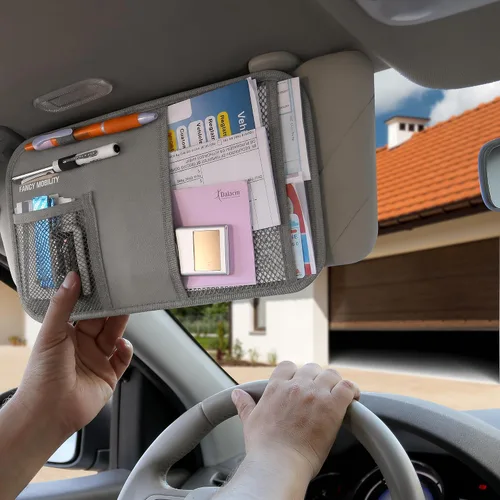 Vista 3 de Organizador de visera solar para automóvil, soporte para documentos de automóvil y almacenamiento pequeño, bolsa para registro y seguro, diseño