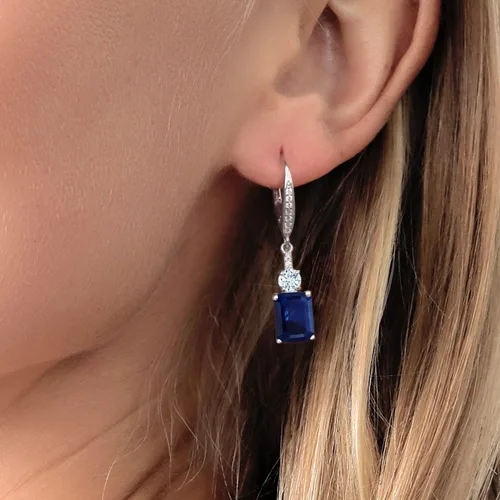 Vista 3 de Gem Stone King Aretes colgantes de plata de ley 925 con zafiro azul y aguamarina azul cielo para mujer