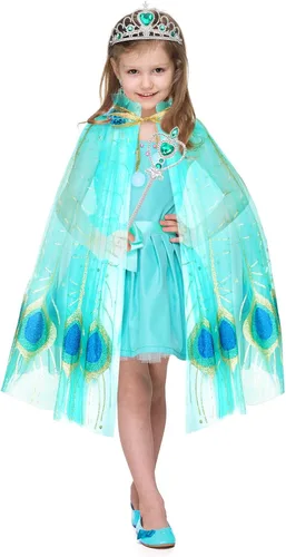 Vista 2 de Fedio Princess Cape Set 7 Pieces Girls Princess Cloak with Tiara Crown, Wand for Little Girls Dress up