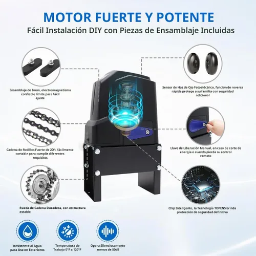 Vista 5 de TOPENS CF800 - Abridor de puerta deslizante rápido con cadena