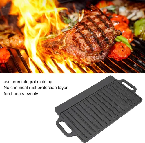 Vista 5 de Sartén antiadherente, estufa de interior, parrilla para el hogar, cocina de gas fundido Teppanyaki con asas, parrilla rectangular gruesa de doble