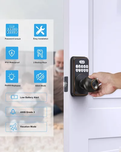 Vista 2 de Zowill Cerradura de puerta de entrada sin llave con perilla – Cerradura inteligente con teclado electrónico, cerradura inteligente, juego