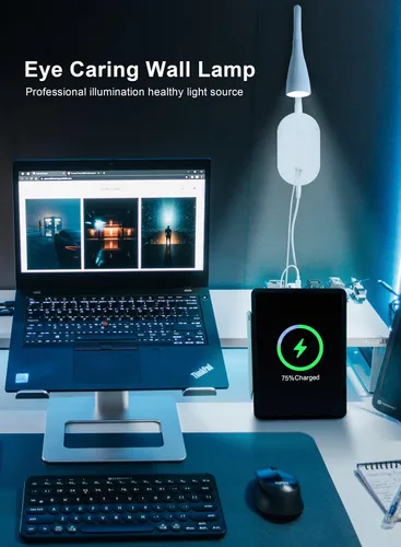 Vista 6 de deeloop Luz de lectura LED de montaje en pared para cama, lámpara de lectura con salida USB, 5 niveles de brillo, luces de libro de control táctil