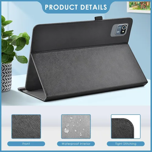 Vista 7 de DETUOSI Funda universal para tableta Android de 10.1 pulgadas, cubierta protectora de cuero, visión de 2 ángulos, con 3 ranuras para tarjetas, funda