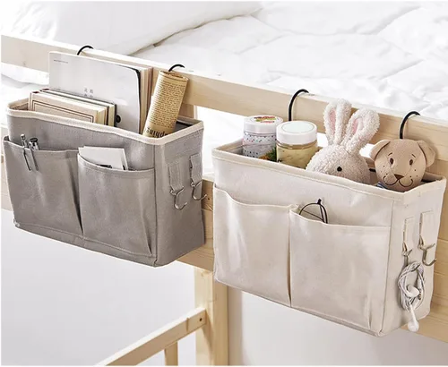 Vista 2 de Cosiki Bolsa de almacenamiento para colgar junto a la cama, mesita de noche, organizador de escritorio colgante para cabeceros, literas
