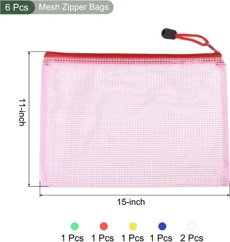 Vista 2 de YOKIVE Paquete de 6 bolsas de malla con cremallera, bolsillos de malla B4 para archivos, bolsa de plástico para documentos, ideal
